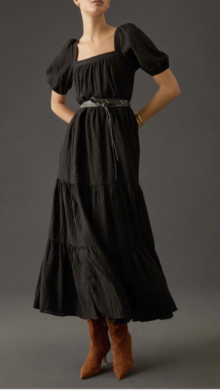 Anthropologie Tiered Puff-Sleeve Maxi Dress Size Small